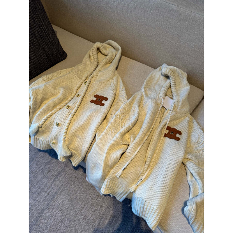 ce 针织外套皮标连帽开衫毛衣女25秋冬新品麻花慵懒针织连帽外套|undefined
