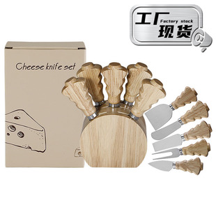 Cross Border Cheese Knife Rubber Wood Storage Rack Christmas Tree Handle Cheese Knife suit 5 Piece Set Cream Knife with Knife Holt