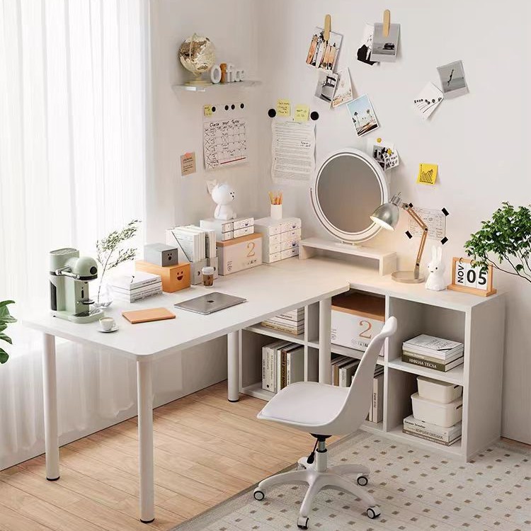 Simple Desk for Rental Apartments, Home Office, Rounded Corner Computer Desk, Bedroom Bedside Desk for Girls, Makeup Desk, Student Study Desk
