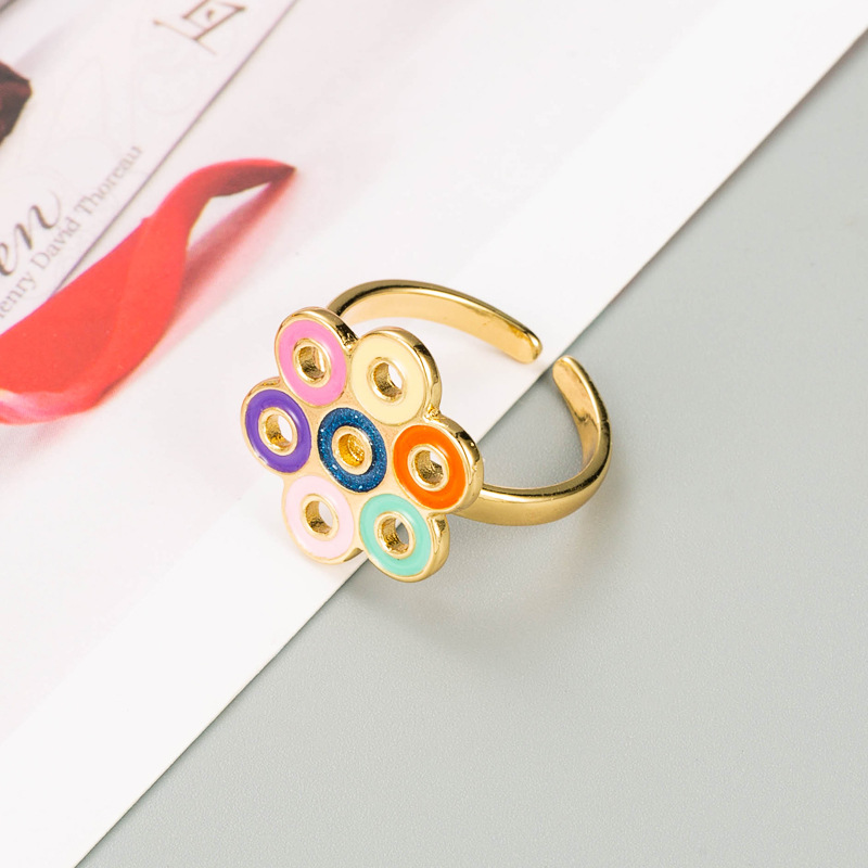 Fashion Copper Gold-plated Eyes Starfish Oil Drop Ring Simple Personality Open Ring Accessories display picture 4