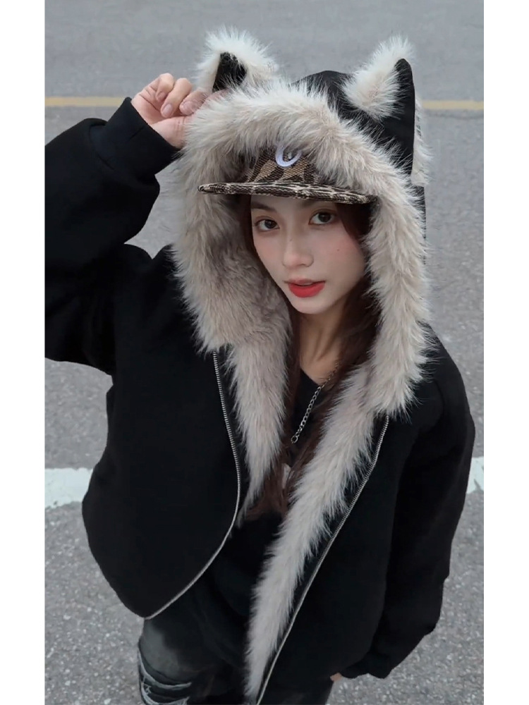 [Cross-Border Export Exclusive Supply, Millions of Ready-Made Goods] High-End Sweet and Cool Mountain Eagle Cat Ear Cotton Jacket New Winter Style