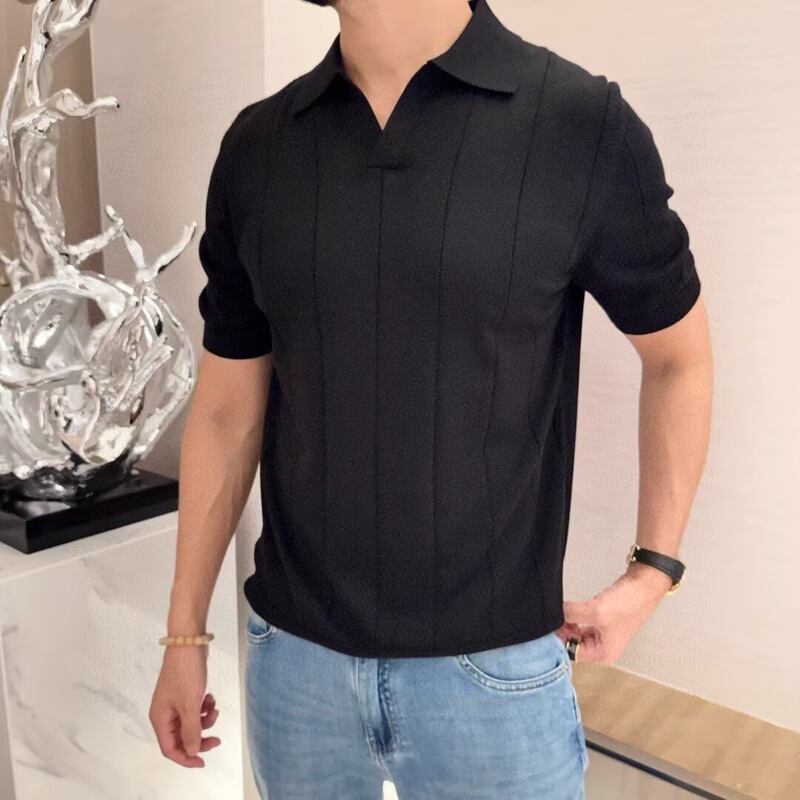 Polo Shirt Summer Short-Sleeved Knitwear Men's Korean Style Trendy Loose Solid Color Knitted Lapel Half-Sleeved T-Shirt Top