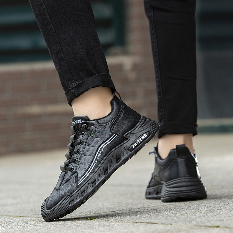 Chaussures décontractées pour hommes grandes tailles, semelle souple en coton, lacets, collection automne/hiver, polyvalentes, disponibles en blanc et noir._voghion.com