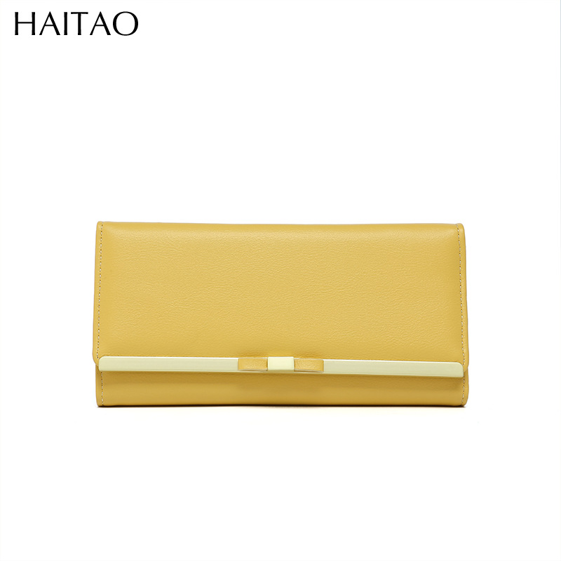 Nueva cartera larga para mujer, bolso de mano tipo clutch de color sólido de alta gama, cartera de cuero genuino al por mayor.