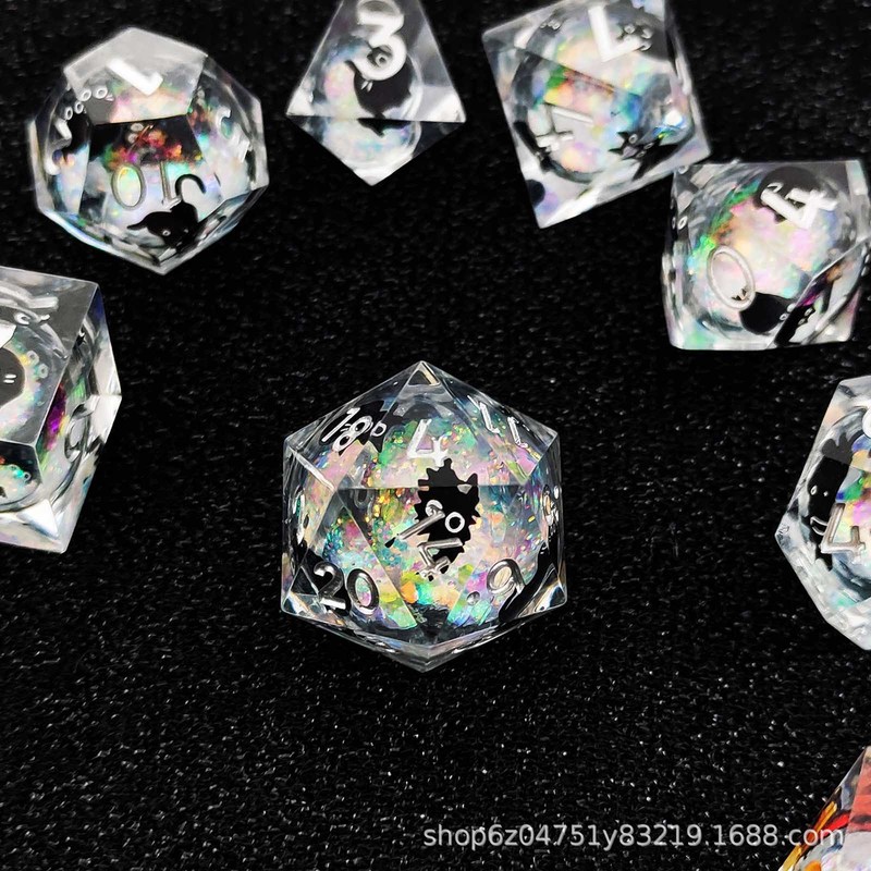 树脂贴猫流沙DND骰子跑团COC尖角树脂骰子液体核心龙与地下城TRPG|undefined