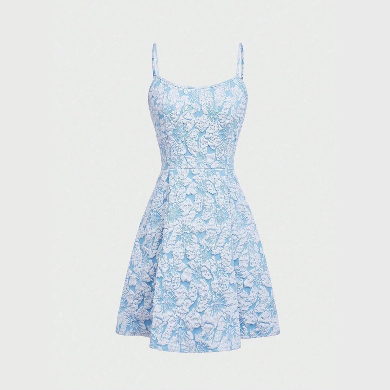 Cross-Border Sleeveless Yellow Spaghetti Strap Dress with Square Neckline, Lace Trim, 3D Floral Short Party-Style Pleated Dress, Fast Delivery