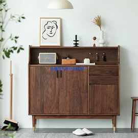 北欧黑胡桃木门口入户鞋柜全实木玄关柜对开门现代简约收纳柜轻奢