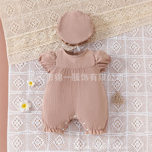 2025 new baby jumpsuit baby girl baby girl Korean hooded climbing suit princess hat