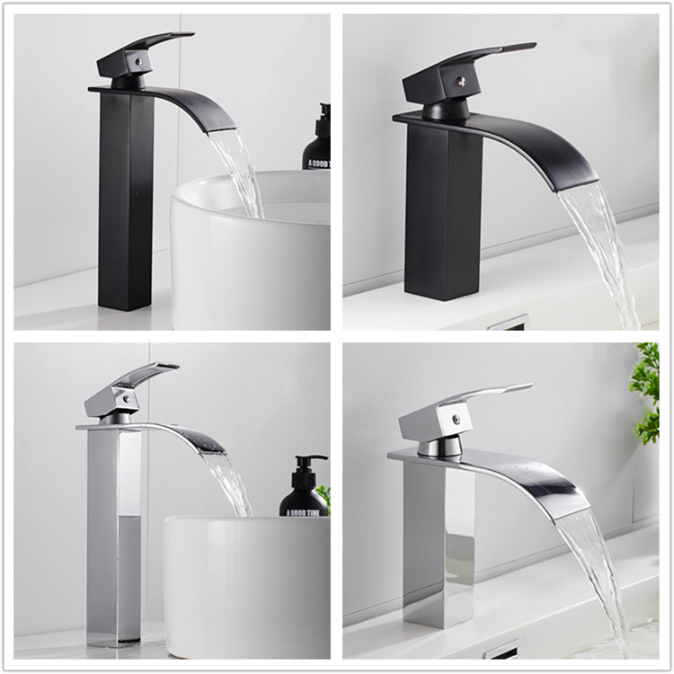 Cascada Cuenca del grifo de cobre caliente y fría lavabo mueble de baño negro lavabo de baño cuenca transfronteriza