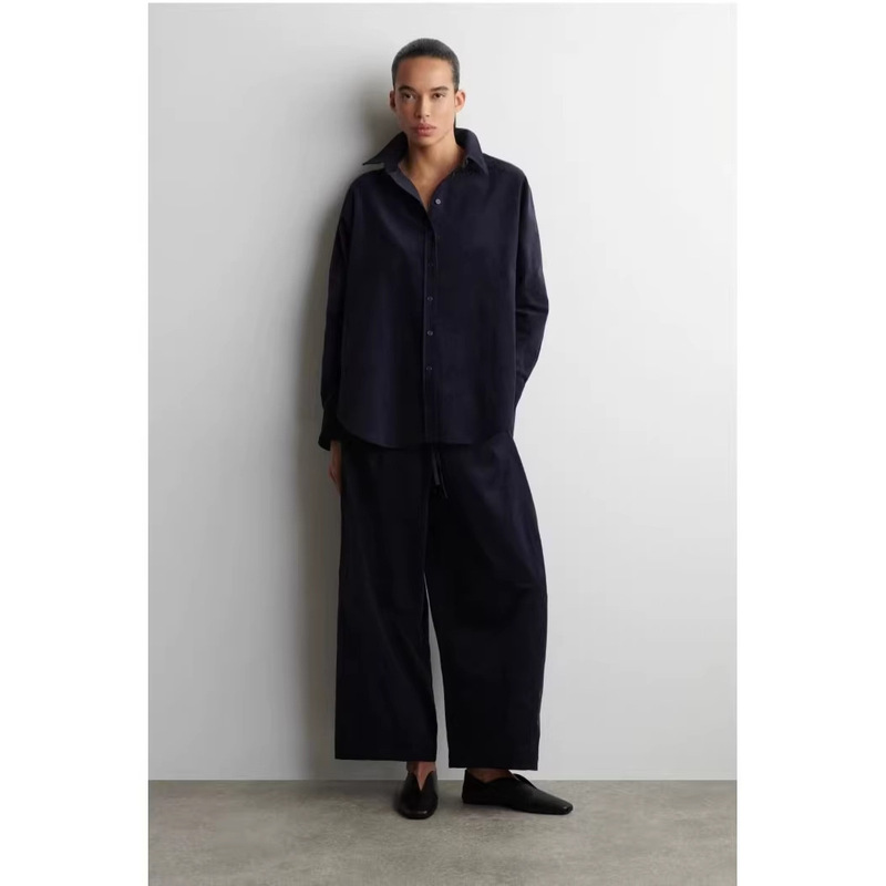 Cos Style Women's Casual Corduroy Barrel-Shaped Trousers in Navy Blue, 2026 Spring New Collection Women's Shirt Top Cos Style Women's Casual Corduroy Barrel-Shaped Trousers in Navy Blue, 2026 Spring New Collection Women's Shirt Top
