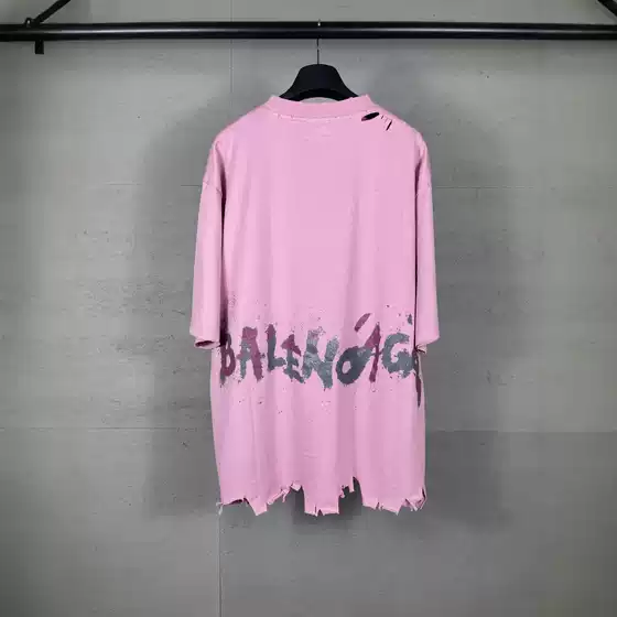 Balenciaga 2025 Spring Summer New Graffiti Embroidered Wheat Ears Round Neck Short Sleeve T-Shirt Couple's Style Dropshipping Wholesale