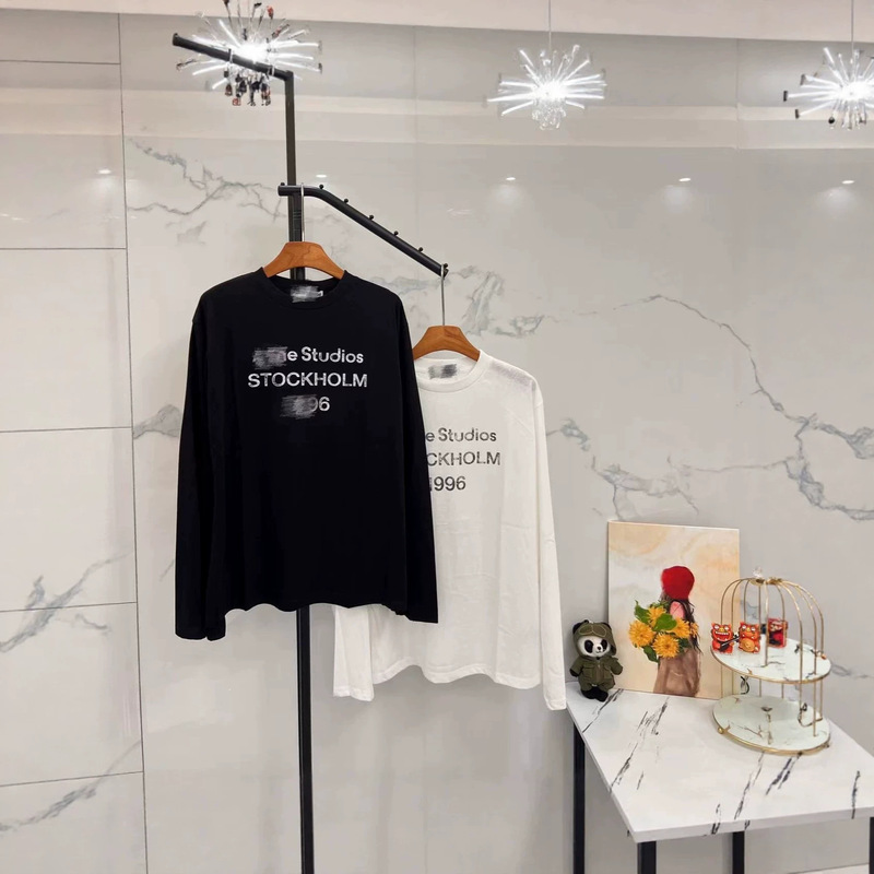 Cross-border version! AC brand 1996 letter-printed, washed, sun-protective, loose-fitting, simple, and unisex long-sleeve T-shirt