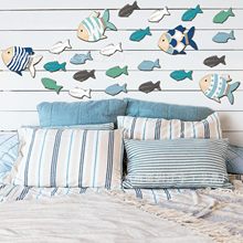 北欧浴室墙饰4件套装木质挂牌海岸木制壁饰航海装饰悬挂海鱼挂件