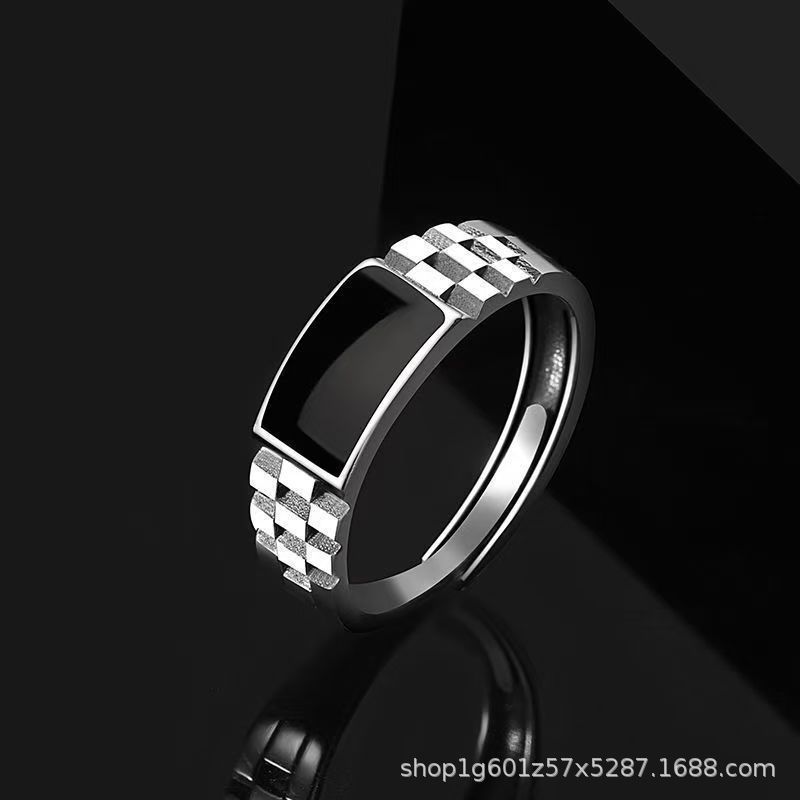 Trendy Fashion Retro Resin Checkerboard Pattern Unisex Ring, Personalized Versatile Black Minimalist Style Adjustable Ring