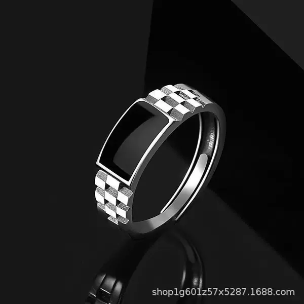 Trendy Fashion Retro Resin Checkerboard Pattern Unisex Ring, Personalized Versatile Black Minimalist Style Adjustable Ring