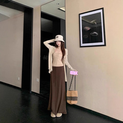 复古松弛感薄款长袖开衫吊带背心半身长裙2025秋季新款时尚套装女