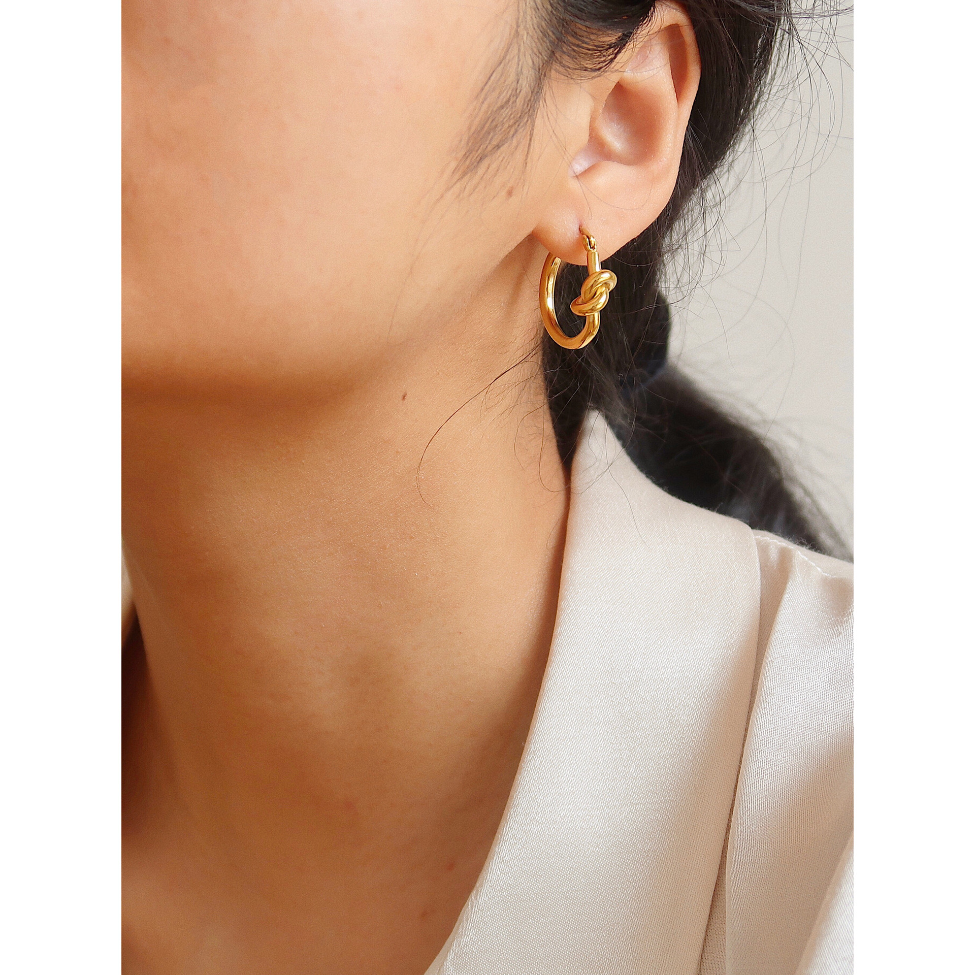201 Stainless Steel Material Geometric Pattern Women'S Gender PVD Coated 18K Gold Real Gold Plated Geometric 201 Stainless Steel Retro Waterproof Non Tarnish Hoop Earrings