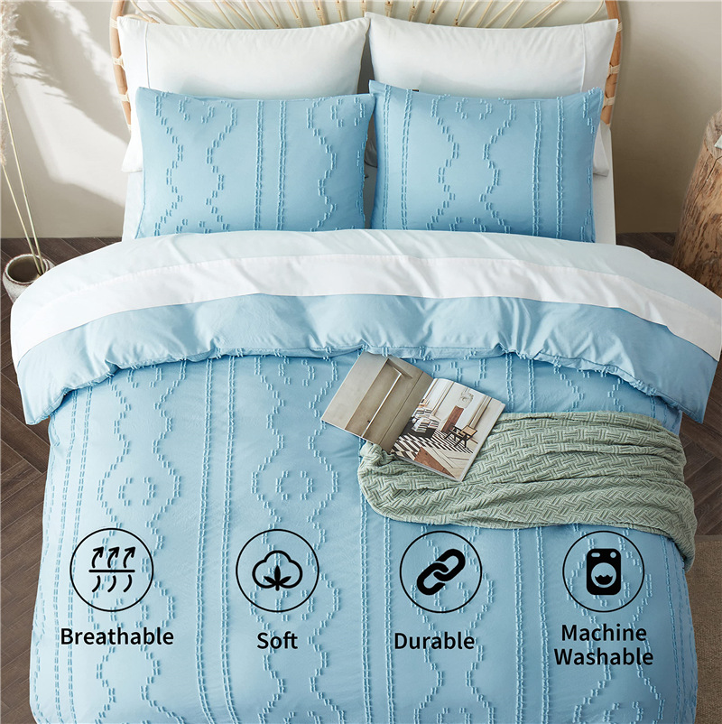 定制加工亚马逊爆款剪花三件套簇绒纯色波西米亚全棉套件被套枕套