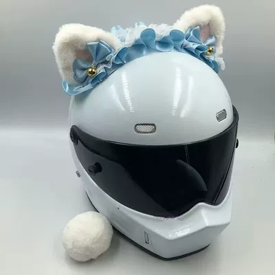 Motosiklet dəbilqələri Scooters, Kuromi Headwear, Helmet - white-ear-blue-silk-lolita-hair-band-tail