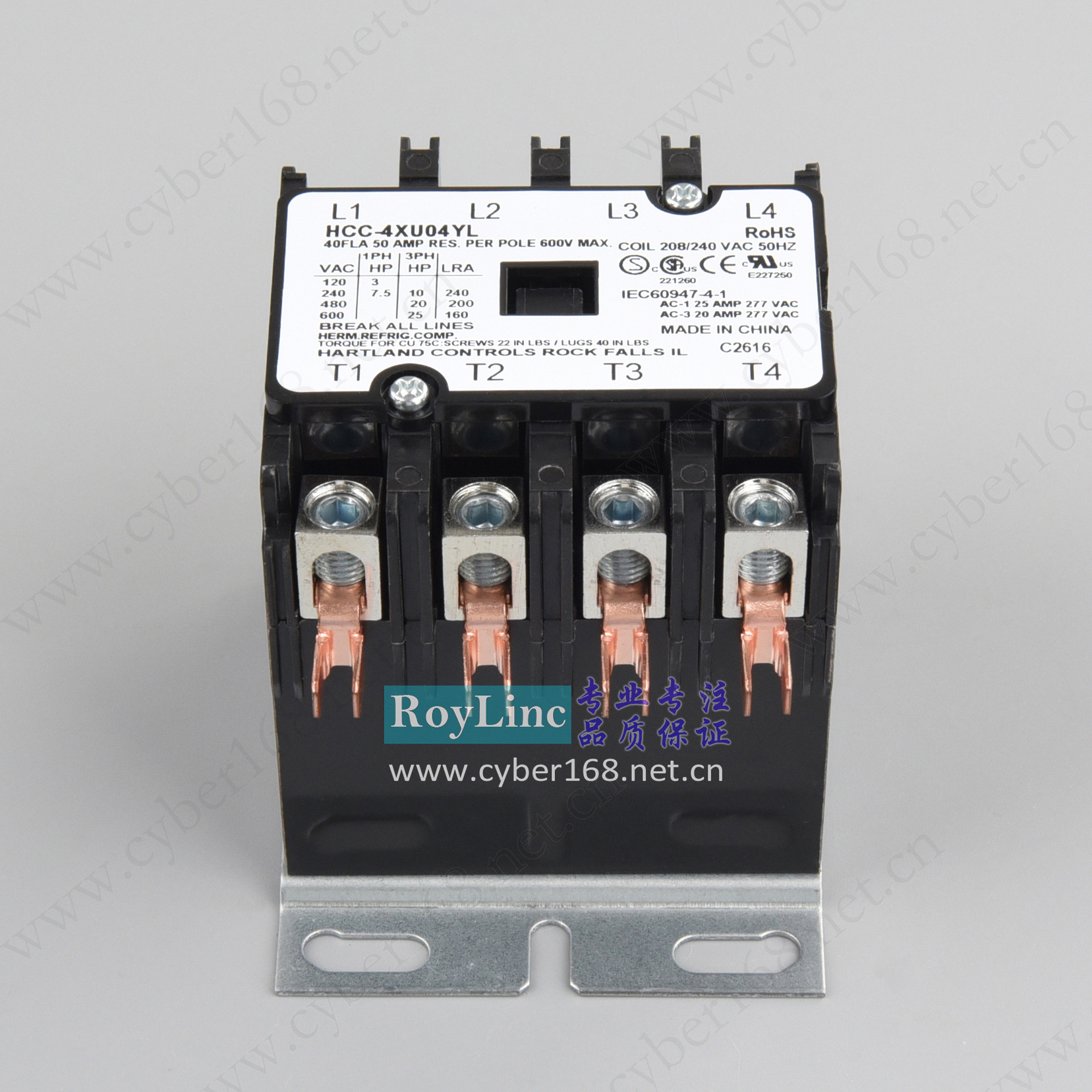 208V-240V 60HZ 40A HCC-4XU04YL UL CSA IEC四极美式交流接触器