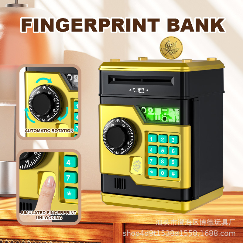 跨境亚马逊新款指纹密码箱存钱罐ATM存取款机储蓄罐创意儿童礼物