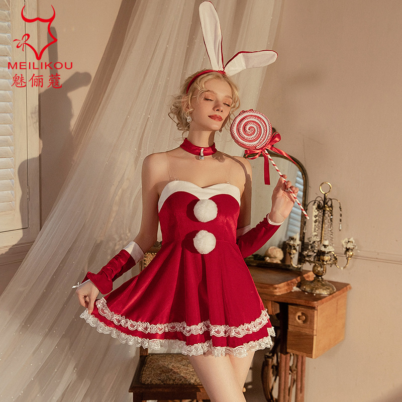 Sexy Tube Top Pajamas Christmas Halloween Dress Pure Lust Sweet Lace Skirt Large Size Home Pajamas 1915