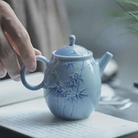 景德镇忘言造物青花雪竹壶陶瓷手工手绘小泡茶壶茶具茶壶