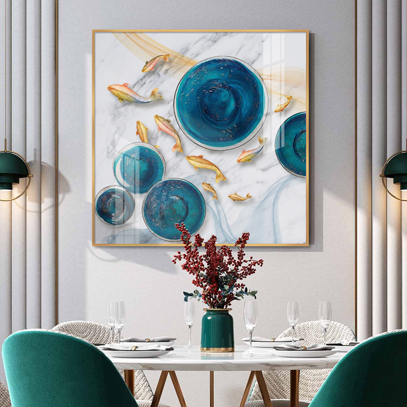 现代简约餐厅装饰画轻奢餐桌挂画鱼抽象高级感玄关画客厅厨房壁画