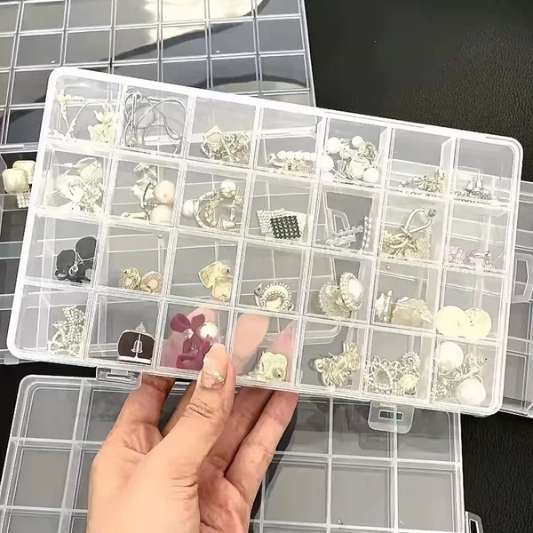 Large Fixed 24-Compartment Storage Box for Hardware Parts, Compartmented Box with Lid, Plastic Jewelry Wholesale Storage