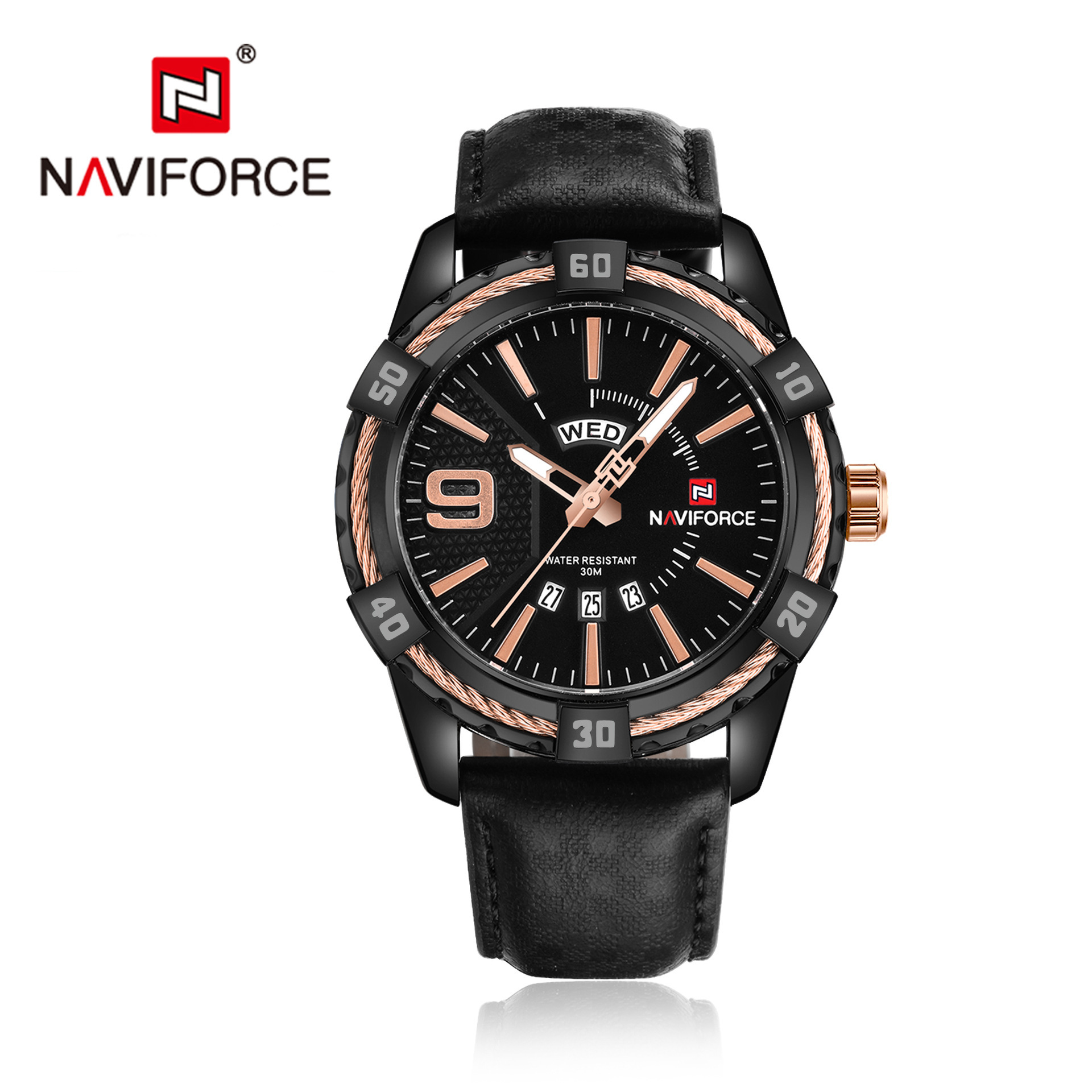 NAVIFORCE Lingxiang 9117L moda impermeable reloj deportivo calendario estilo coreano estudiante cinturón hombres reloj de cuarzo