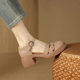 Single-style Waterproof Platform Thick Heeled Thick-soled Hollow High-heeled Sandals with Baotou 2025 Summer Roman-style Real Soft Leather Sandals for Women