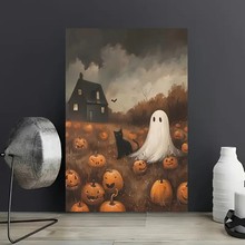 跨境亚马逊万圣节幽灵屋黑猫南瓜恐怖鬼屋墙饰艺术海报装饰艺术画