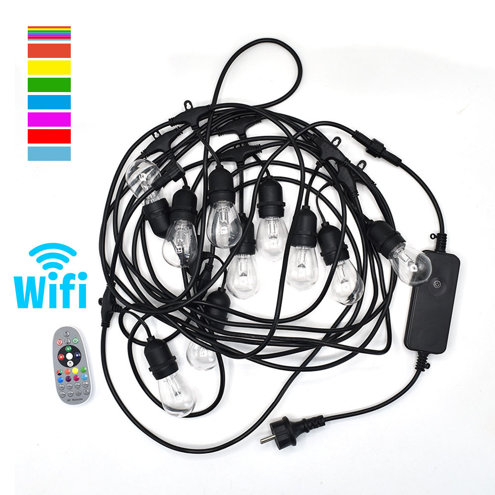 户外wifi防水灯串RGB遥控器LED多色头线 庭院装饰婚装饰氛围灯串