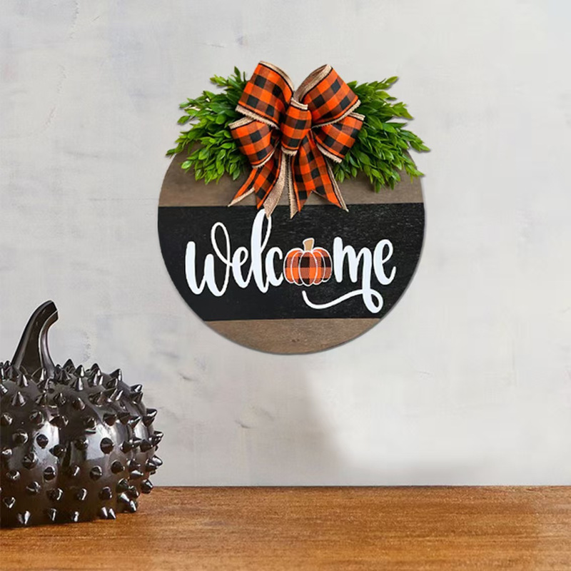 Cross-Border New Interesting Front Door Welcome Sign, Wreath Door Sign Decoration, No Soliciting Fun Wooden Sign