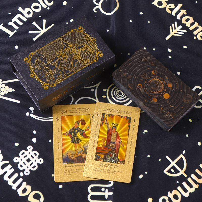 跨境彩印烫金塔罗牌78张全套tarotPVC塑料防水桌游卡牌现货批发|undefined