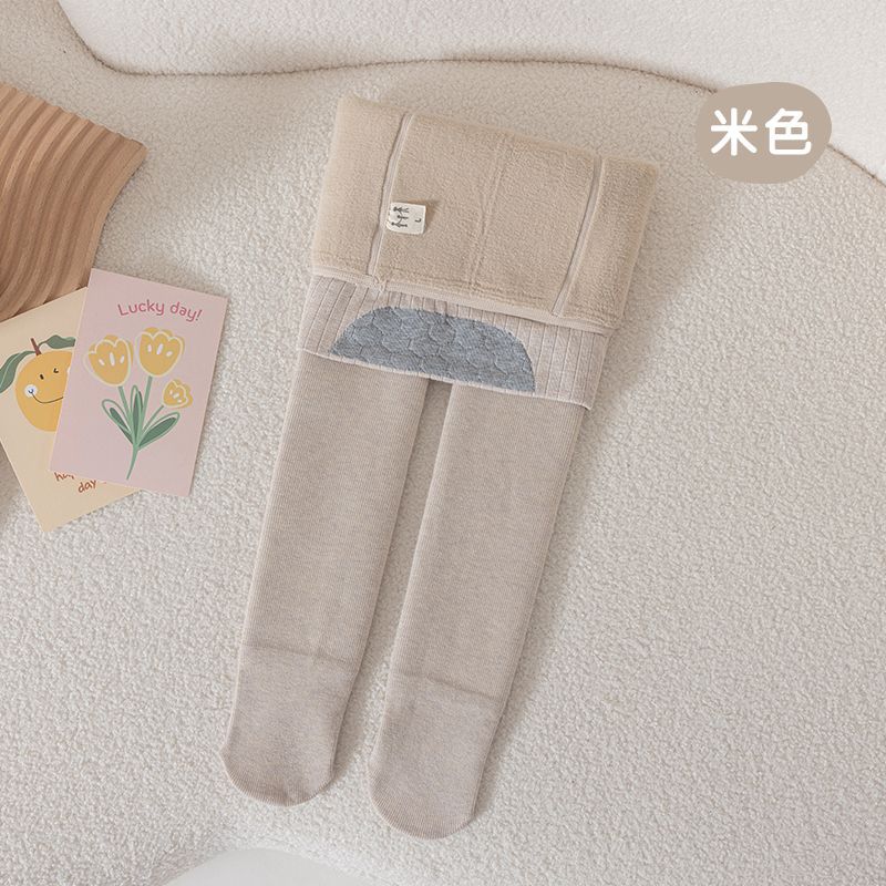 Leggings para niñas Otoño e Invierno forrados de vellón engrosados pantimedias para niños niñas bebés medianos y grandes niños usan blanco afuera