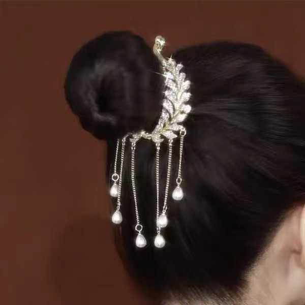 Elegant Tassel Grain Imitation Pearl Alloy Inlay Rhinestones Hair Claws display picture 2