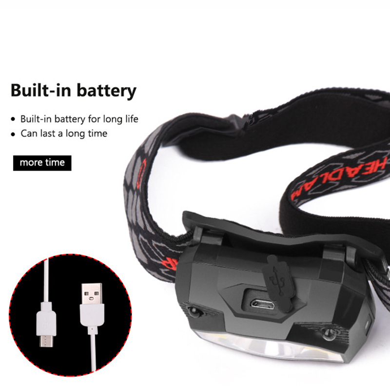 Transfronterizo nuevo faro de inducción LED fuerte luz recargable montado en la cabeza noche corriendo pesca mini COB pequeño faro al por mayor