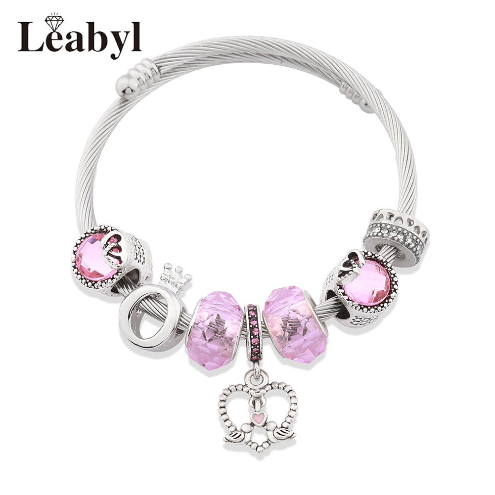Crystal bracelet heart-shaped, pendant stainless steel, adjustable jewelry