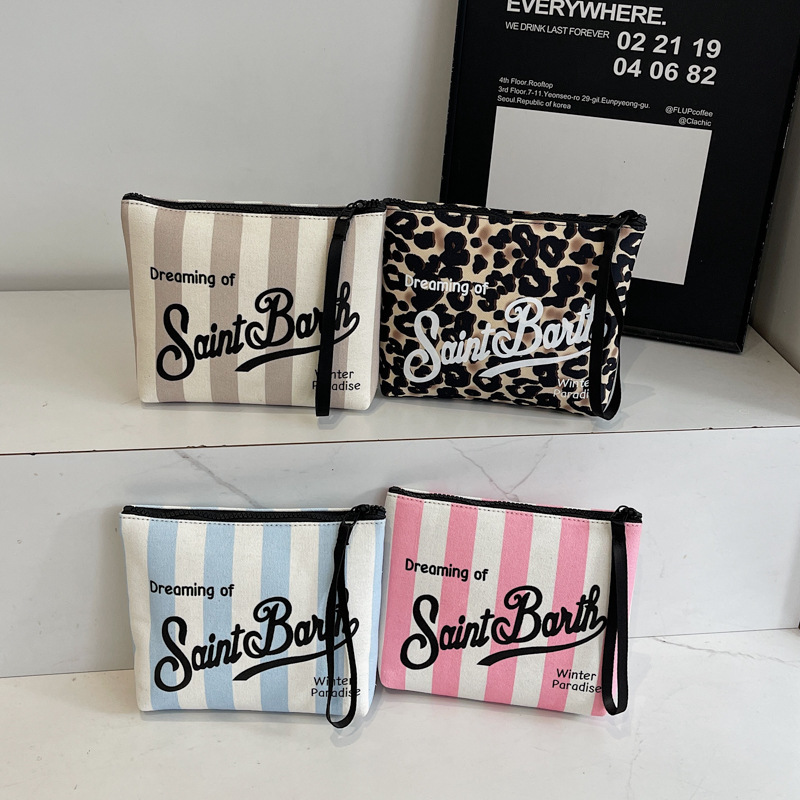 Cross-Border Wholesale Leopard Print Clutch Toiletry Bag for Women, Solid Color Printed Travel Bag for Women, Oxford Cloth Waterproof Hand-Held Cosmetic Bag