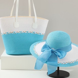 Bag Hat Women's Two-Piece Set Summer Flat Cornice Dome Face Shown Small Sun Hat All-Match Seaside Beach