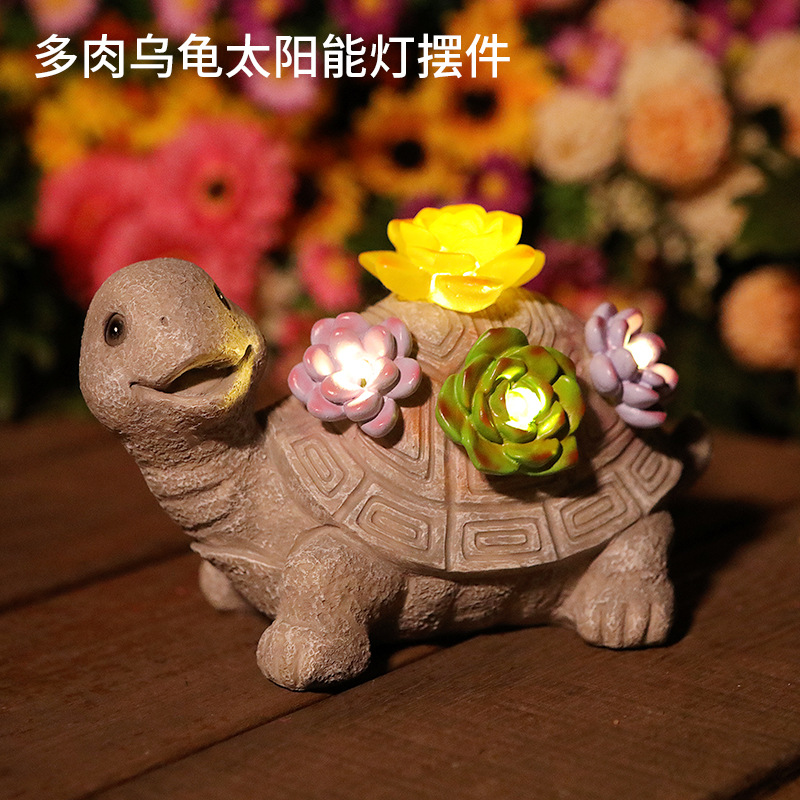 Transfronterizo de amazon luz solar suculenta tortuga decoración jardín decoración regalo de inauguración artesanía de resina