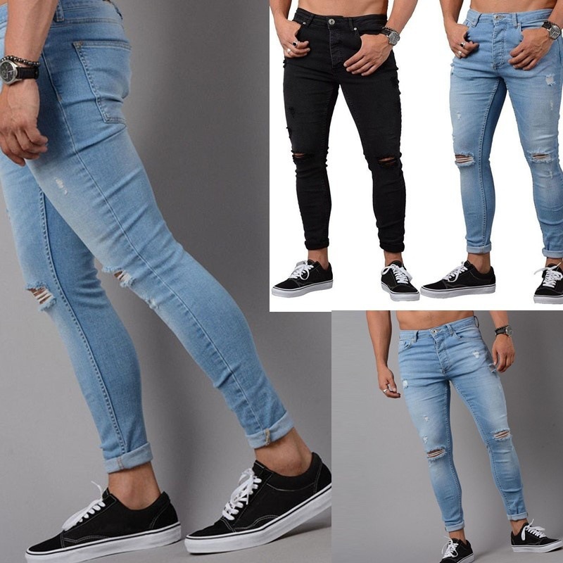 Jeans Rotos Ajustados para Hombre de Algodón, Elásticos, para Turismo