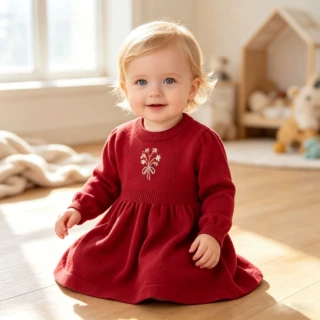 2026春秋婴幼儿童圆领洋气针织长袖甜美裙子女宝宝百搭公主连衣裙