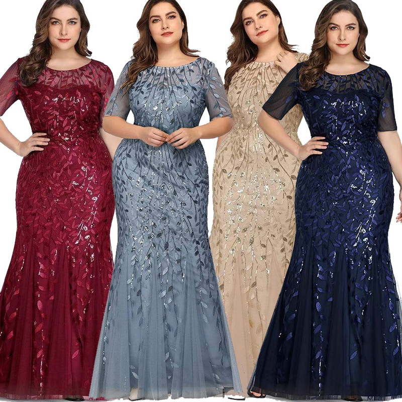Plus Size Evening Dress Shein Amazon Hot Style European and American Version Sequined Mesh Fishtail Slim Sexy Women's Clothing in Stock