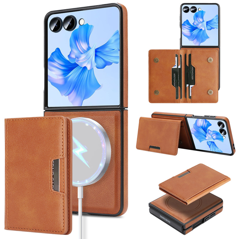 Suitable for Samsung Z Filp 7 Wireless Charging Phone Case with Side Leather and Inner Velvet Fabric, High-End Magsafe Magnetic Card Holder