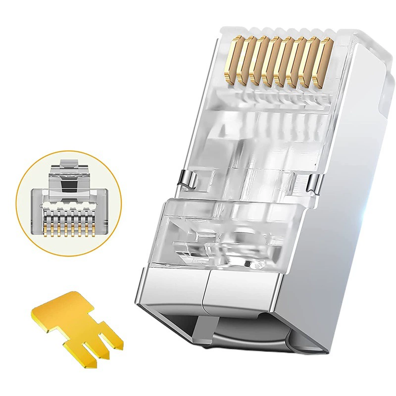 Fangbei RJ45 шесть типов хрустальной головки CAT6 перфорированная экранированная кристаллическая головка проходит через хрустальную головку через отверстие