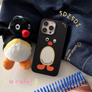 Mirror Ins Style Penguin Suitable for Iphone15 Classy Apple 16Promax Anti-Fall 13 Mobile Phone Case 14 Straight Edge