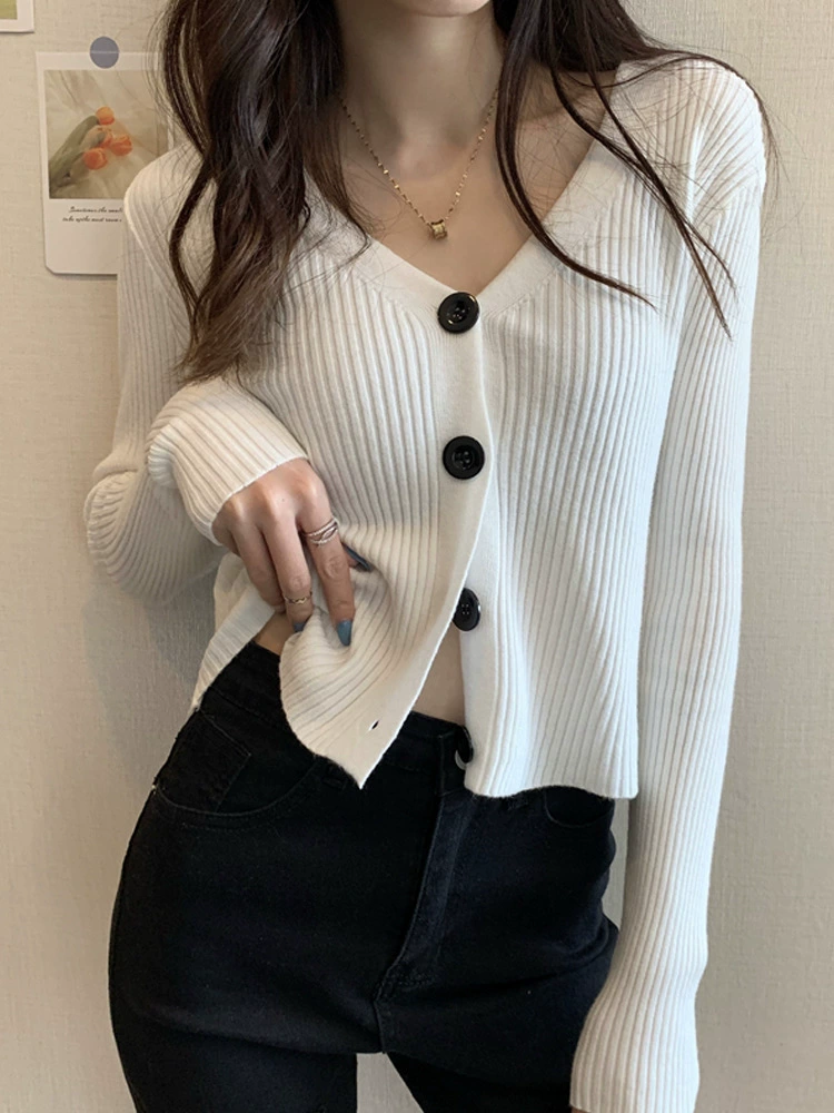 Короткий свитер, кардиган, вязаная куртка, осень с длинными рукавами, slim fit, 2021 год, оптовая продажа