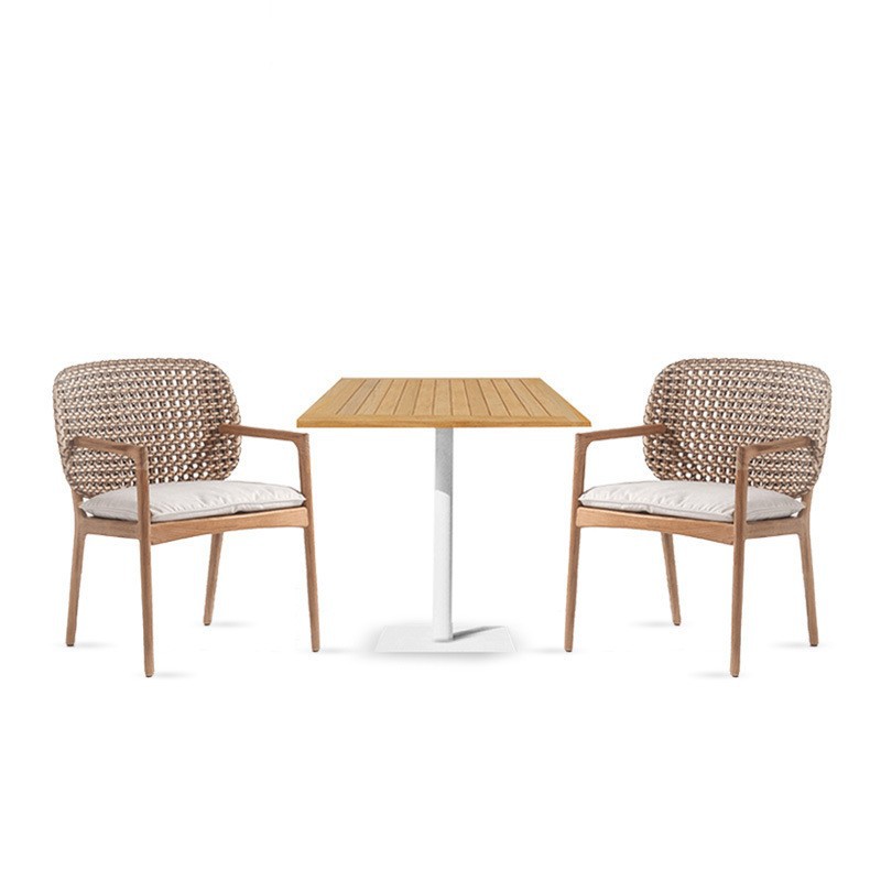 Silla de comedor de ratán al aire libre Mesa de comedor de teca nórdica y silla protector solar anticorrosión Muebles de Villa Silla de ratán al aire libre Balcón Oficina de ventas